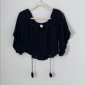 Black Off the Shoulder Top with Lace Detail